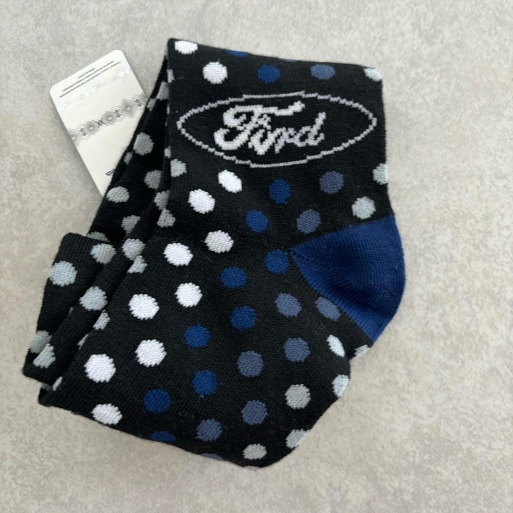 FORD black and blue polka dot dress socks mid length calf length socks NWT